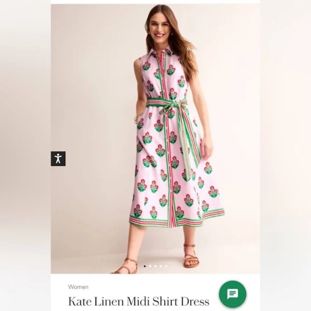 Boden Linen Pink Midi Shirt Dress